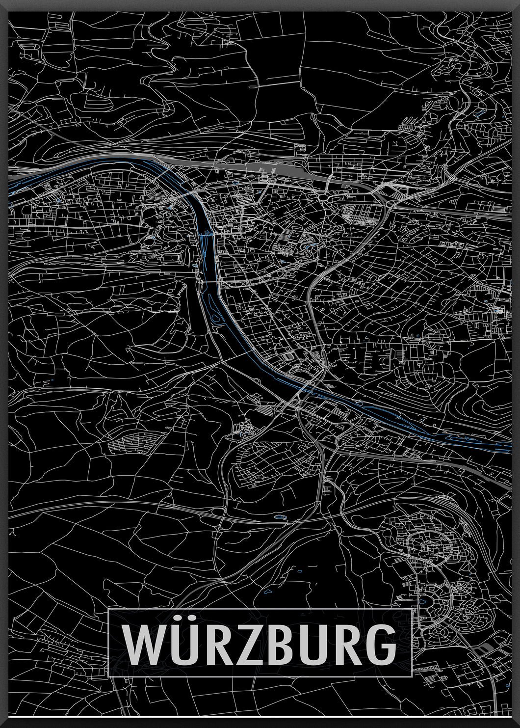 Würzburg Poster Stadtplan/Straßennetz (schwarz)