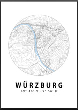Lade das Bild in den Galerie-Viewer, Würzburg Stadtplan/Straßennetz Poster rund