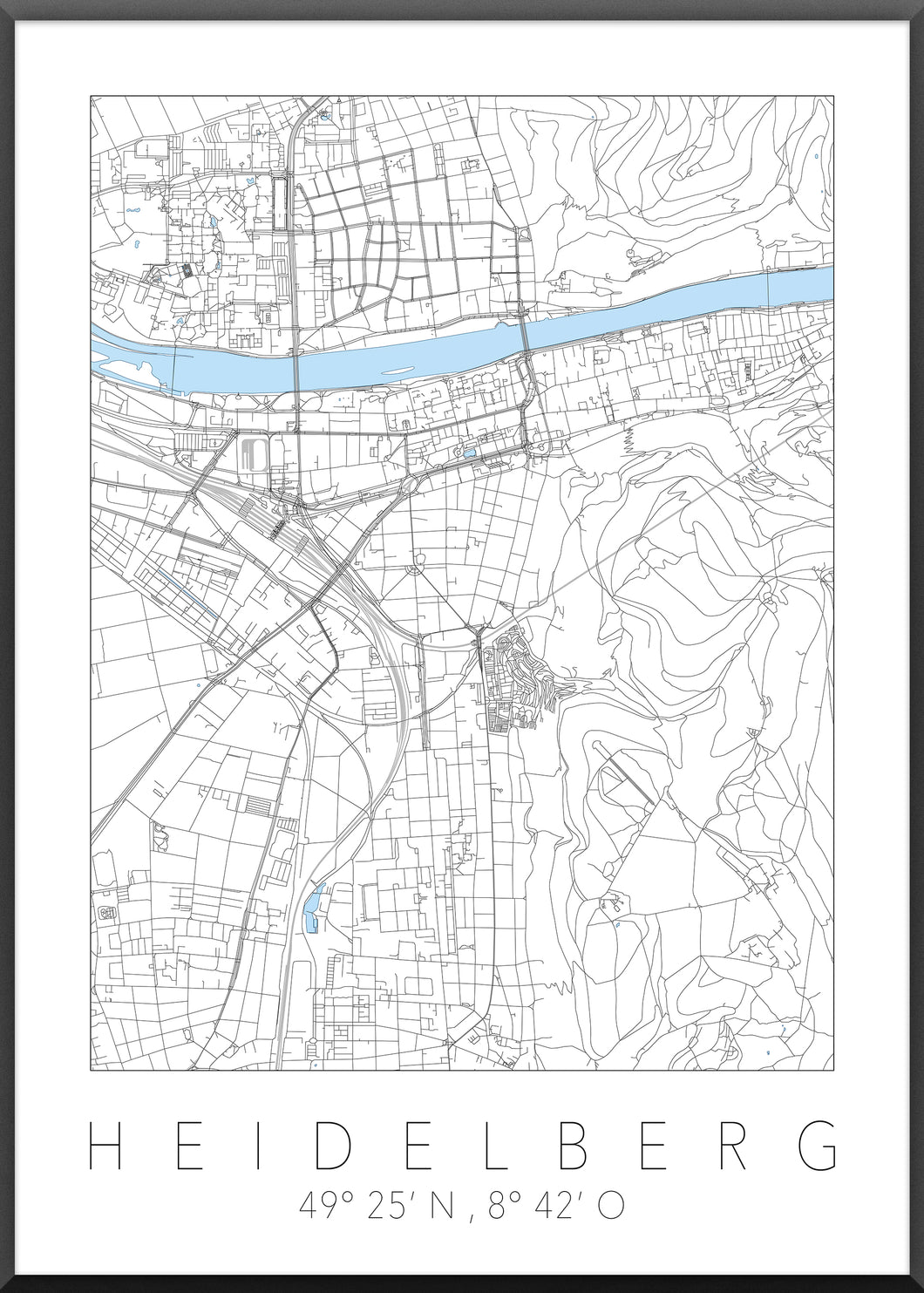 Heidelberg Stadtplan/Straßennetz Poster (weiß)