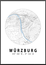 Lade das Bild in den Galerie-Viewer, Würzburg Stadtplan/Straßennetz Poster rund
