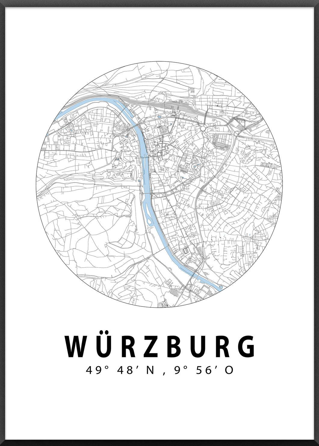 Würzburg Stadtplan/Straßennetz Poster rund