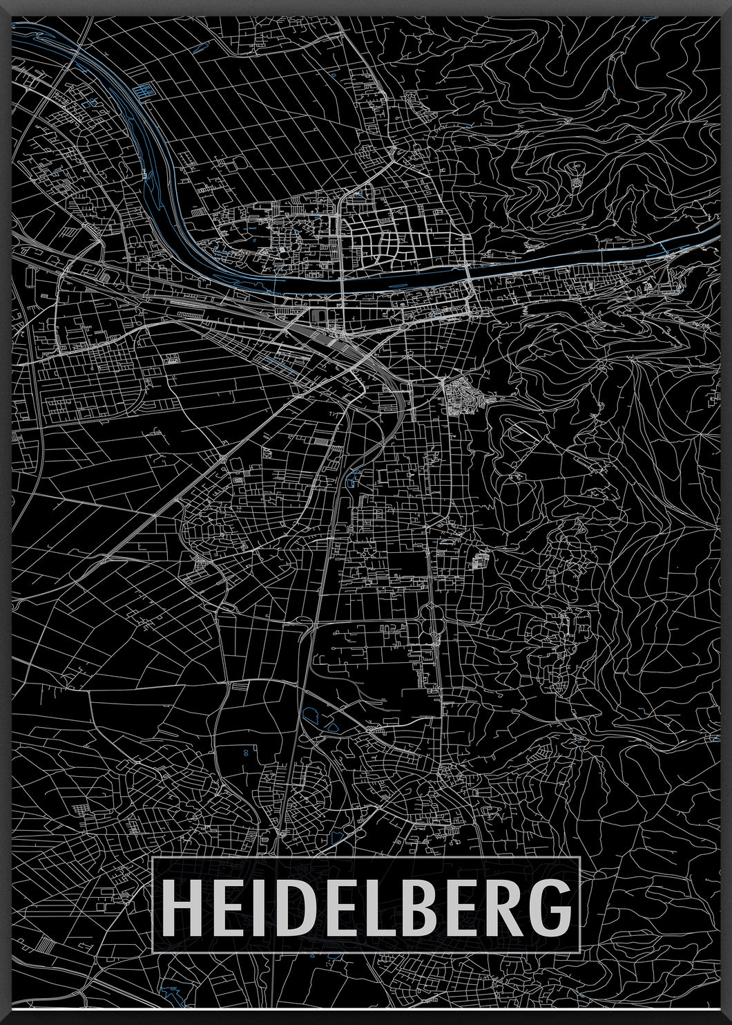 Heidelberg Poster Stadtplan/Straßennetz (schwarz)