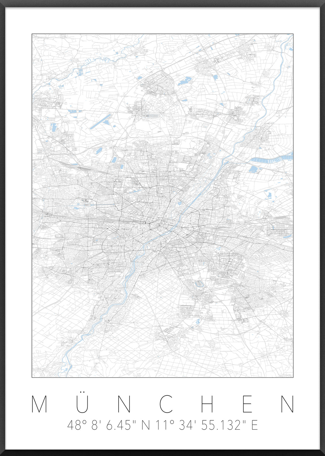 München Poster Stadtplan/Straßennetz (weiß)