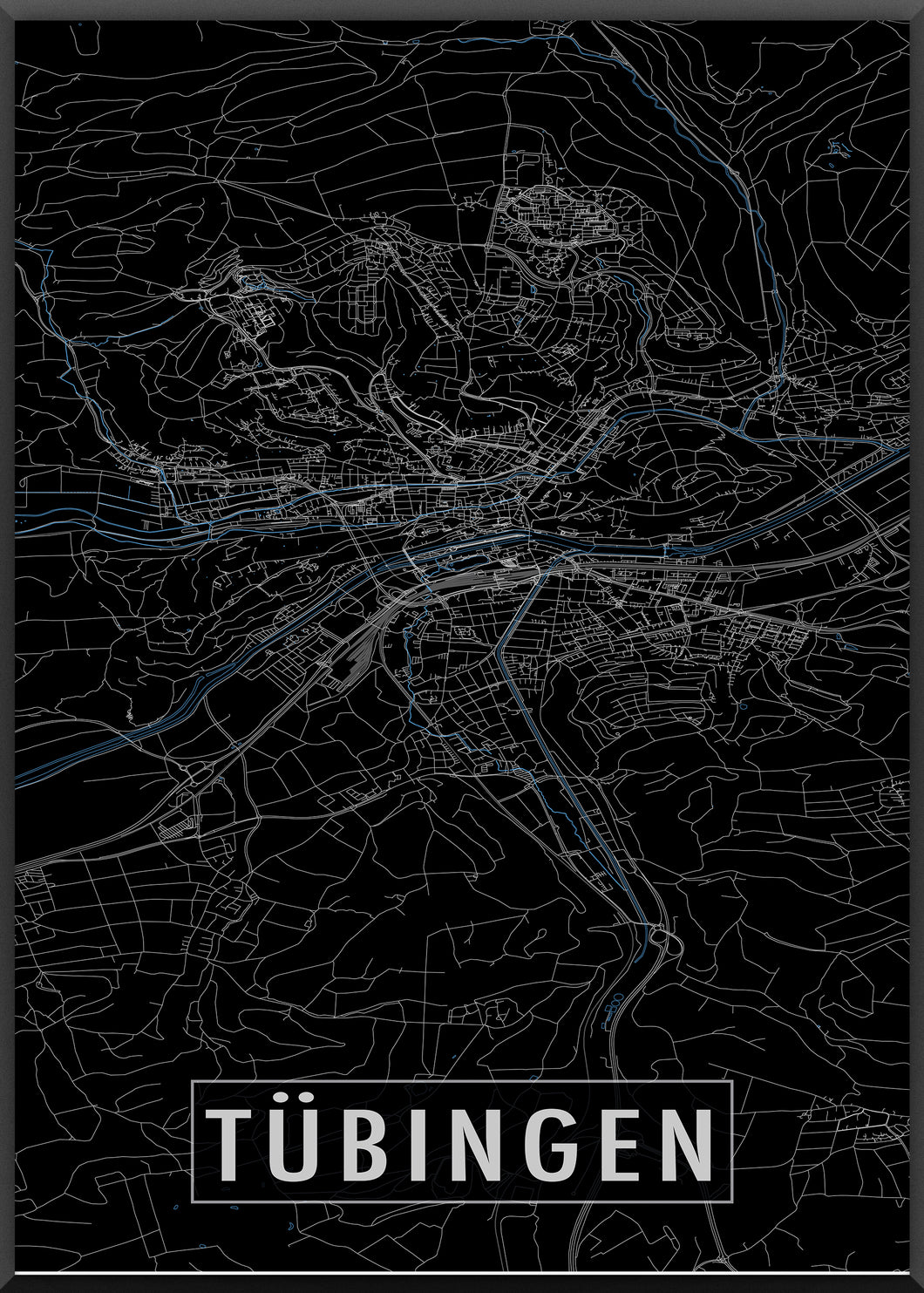 Tübingen Poster Stadtplan/Straßennetz (schwarz)
